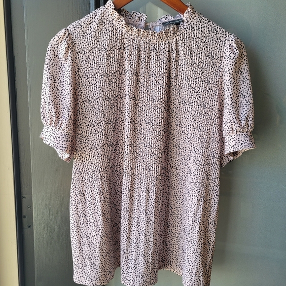Adrianna Papell - Blush Pink Black Cheetah Stretch Ruffled Collar Top, Medium - Picture 1 of 11